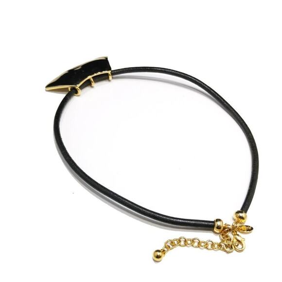 Chico's Gold Pendant Black Leather Necklace, Reflective Gold Tone, 20 Inches - Picture 7 of 8